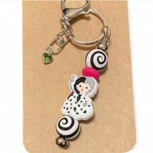 Dalmatian-Print Villain Charm Keychain with Pink & Green Accents